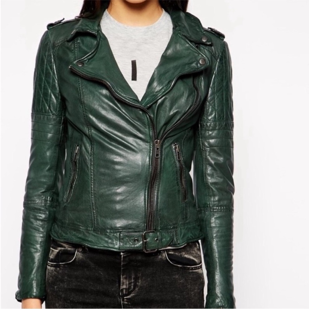 Muubaa Dark Green Leather Jacket